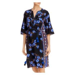 KOBI HALPERIN Womens Black Belted Semi-Kimono Sleeve Split Shift Dress S